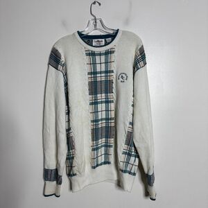Vtg 1920s Country‎ Club Sweater Large Mens White Teal Cotton